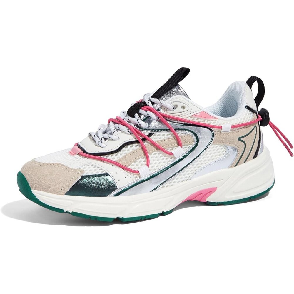 Lucky Step Women's Beige Pink Walking Shoes Running Platform Mesh Casual